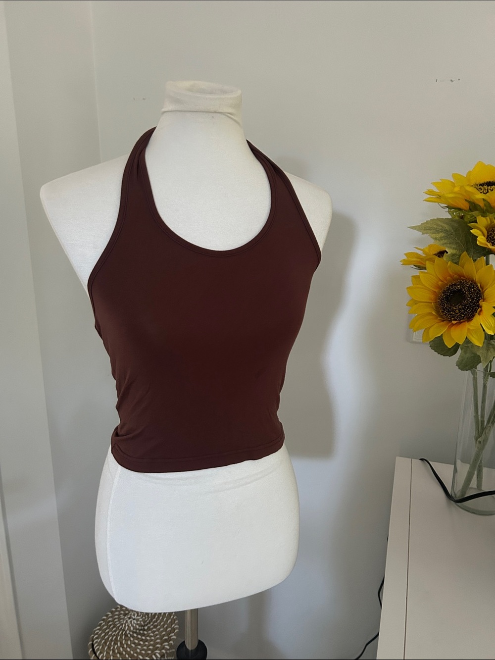 😍 Cutest Simple Brown Racerback Tied Halter Crop Tank